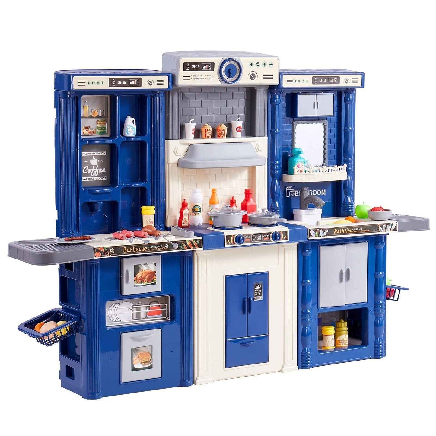 Kitchen Playset Kids Pretend Cooking Play Toy 74 Piece Accessories Blue Cartsfy Inc.