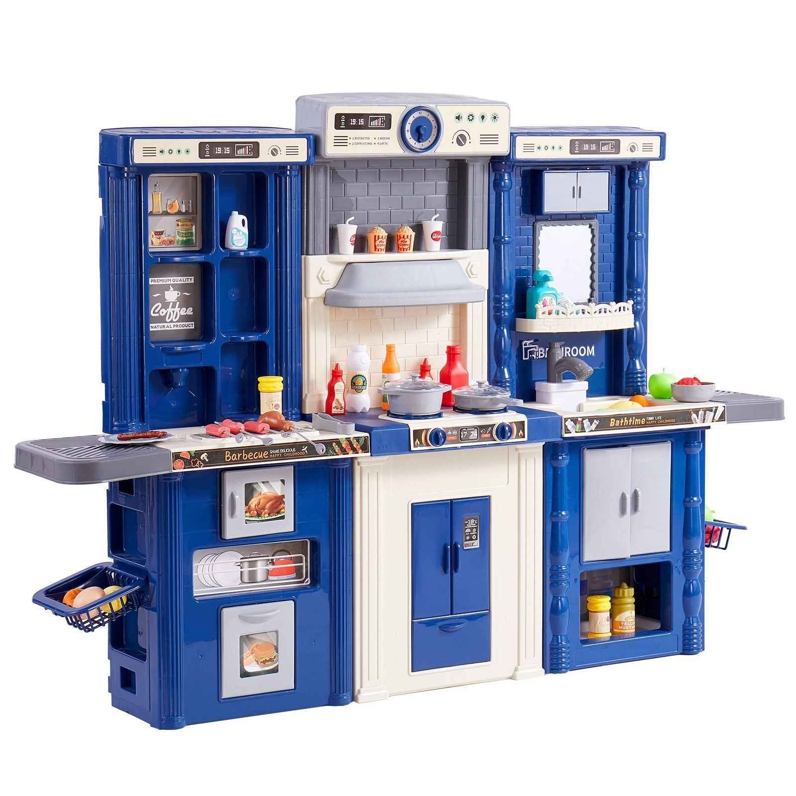 Kitchen Playset Kids Pretend Cooking Play Toy 74 Piece Accessories Blue Cartsfy Inc.
