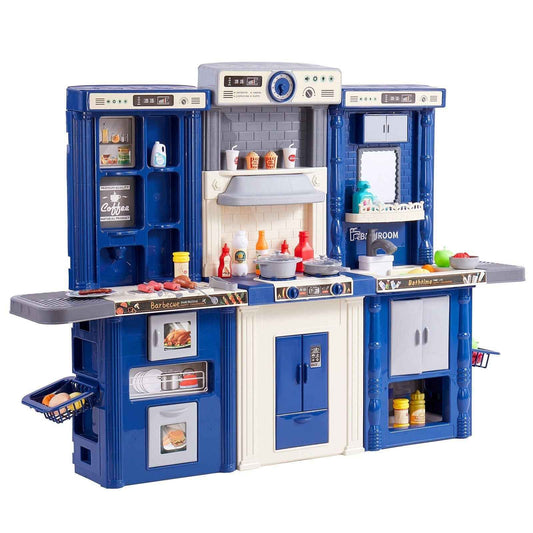 Kitchen Playset Kids Pretend Cooking Play Toy 74 Piece Accessories Blue Cartsfy Inc.