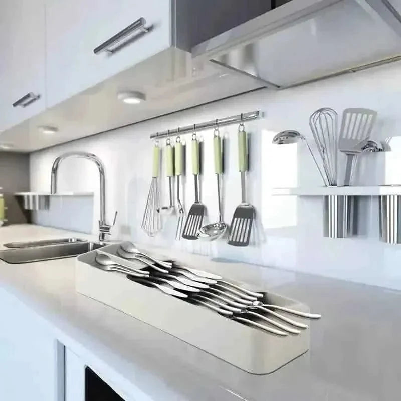 Kitchen Tableware Drawer Spoon Storage Box DailySale Gray White Gray-White-