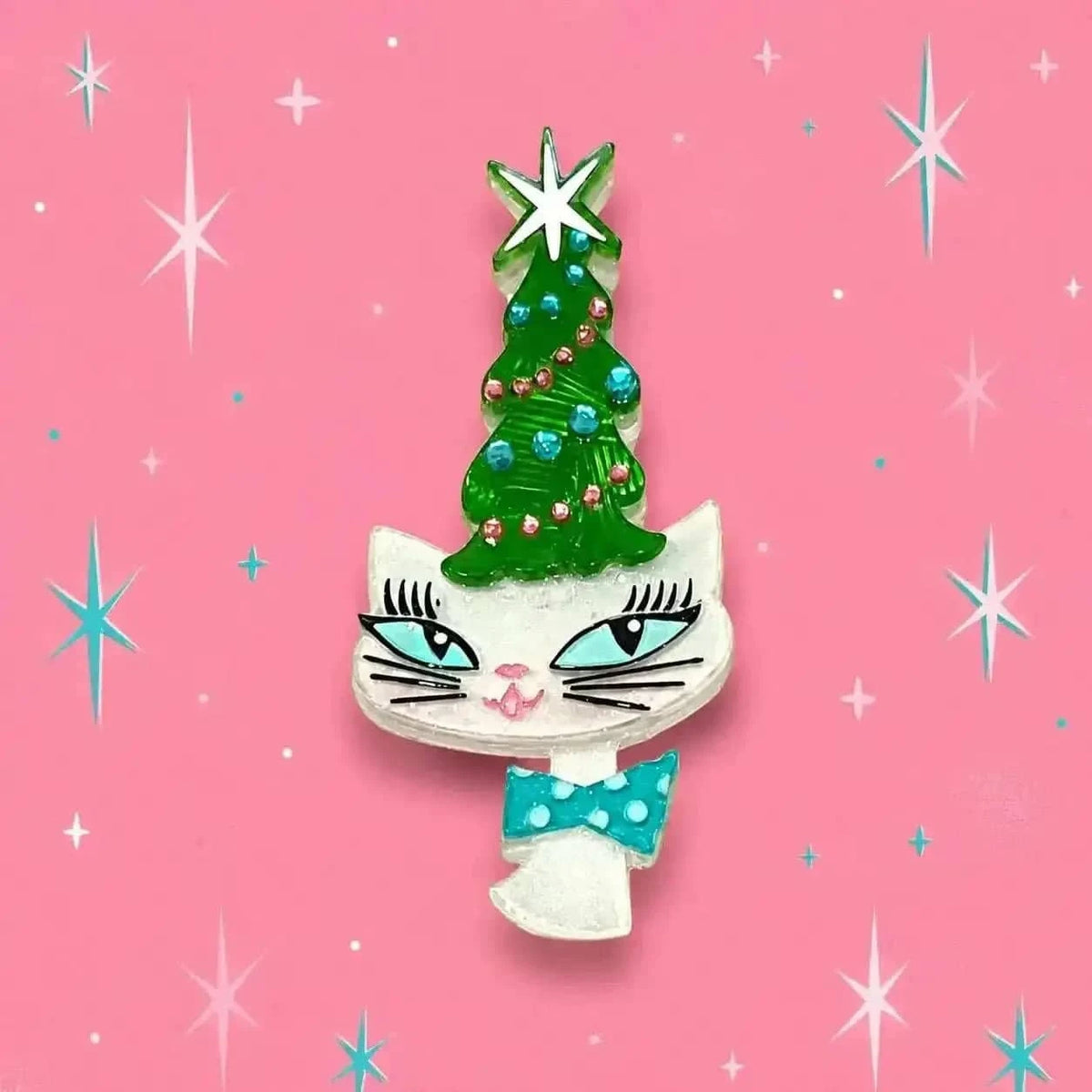 Kitty Christmas Hat Brooch by Miss Fluff x Lipstick & Chrome Cartsfy Inc.