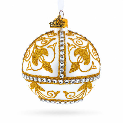Jeweled Golden Chandelier on Silver Glass Ball Christmas Ornament 3.25 Inches