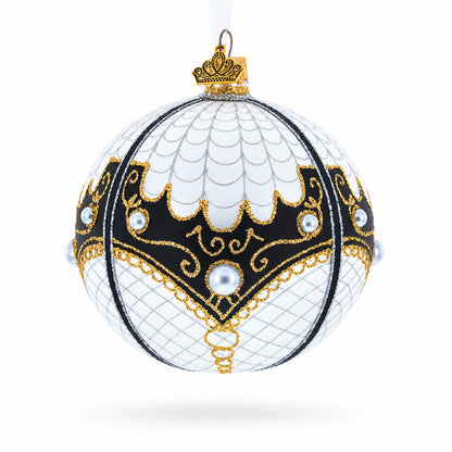 Mother Of Pearl on White Glass Ball Christmas Ornament 4 Inches