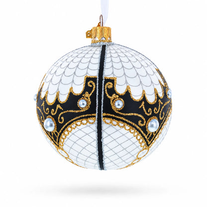 Mother Of Pearl on White Glass Ball Christmas Ornament 4 Inches