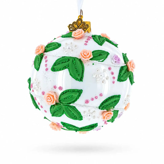 3D Roses in Silver Spiral Glass Ball Christmas Ornament 3.25 Inches BestPysanky Default Title Default Title-