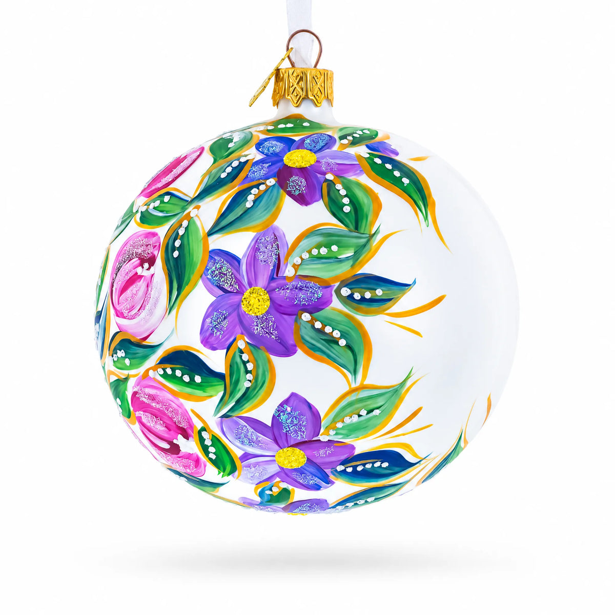 Blue Bird on White Glass Ball Christmas Ornament 4 Inches
