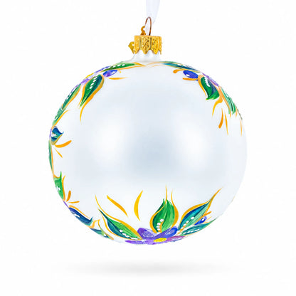 Blue Bird on White Glass Ball Christmas Ornament 4 Inches