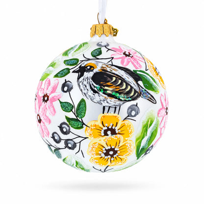 Birds Singing Extravaganza Glass Ball Christmas Ornament 4 Inches