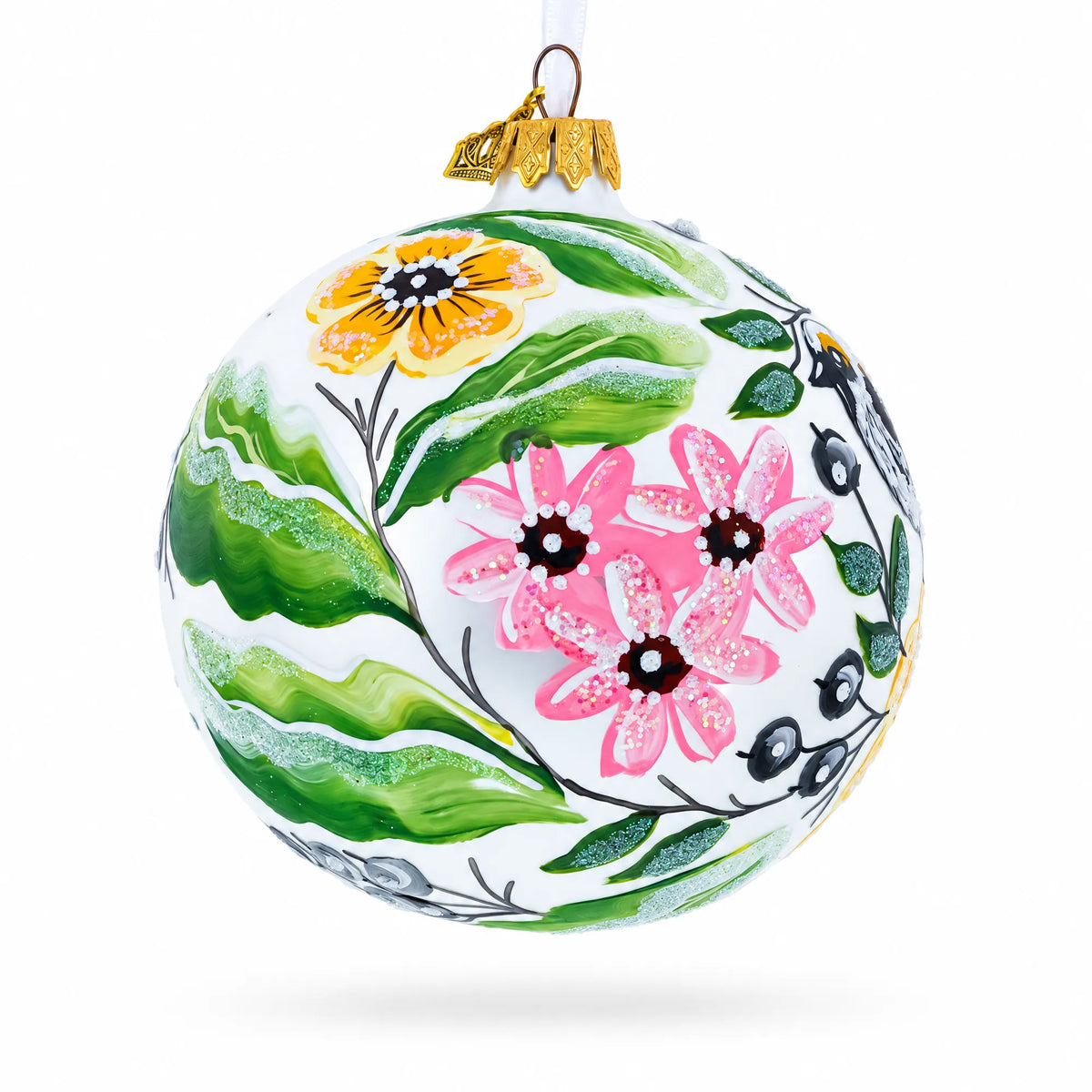 Birds Singing Extravaganza Glass Ball Christmas Ornament 4 Inches