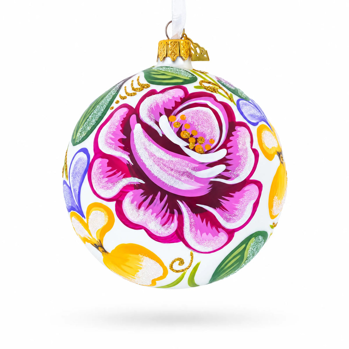 Roses Glass Ball Christmas Ornament 4 Inches