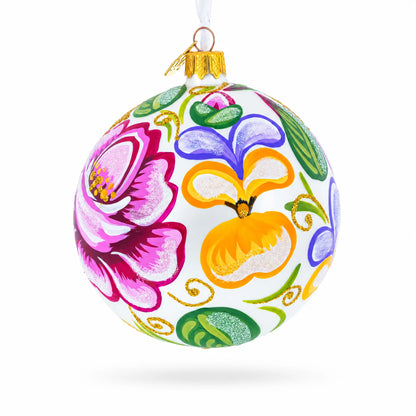 Roses Glass Ball Christmas Ornament 4 Inches