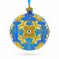 Jeweled Golden Leaves on Blue Glass  Ball Christmas Ornament 4 Inches