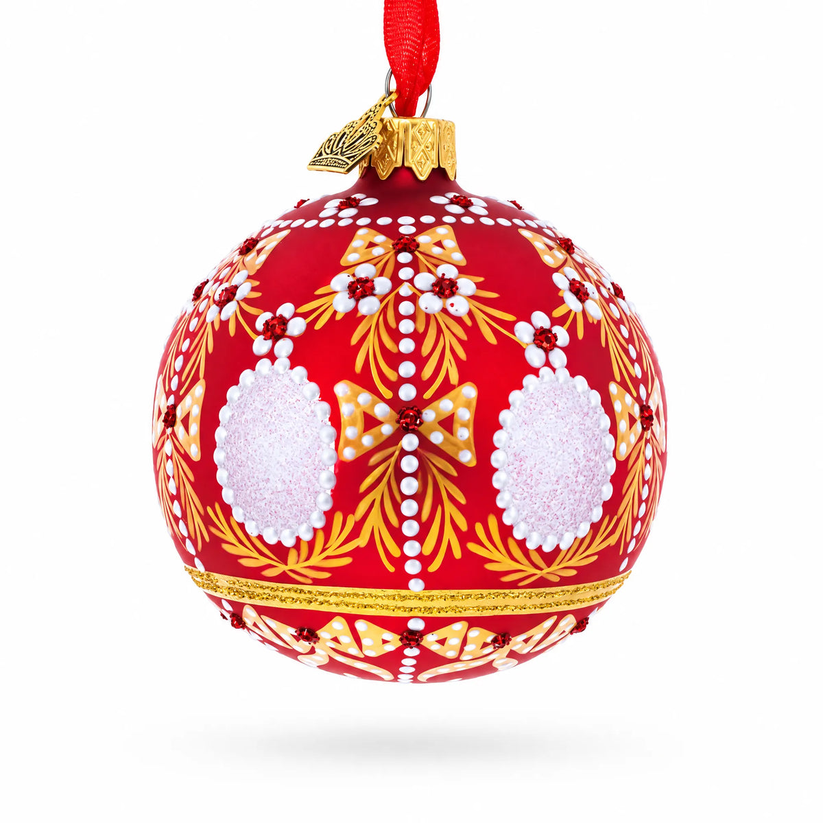 1908 Alexander Palace Royal Red Glass Ball Christmas Ornament 3.25 Inches