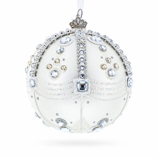 White Jewels on Silver Glass Ball Christmas Ornament 4 Inches BestPysanky Default Title Default Title-