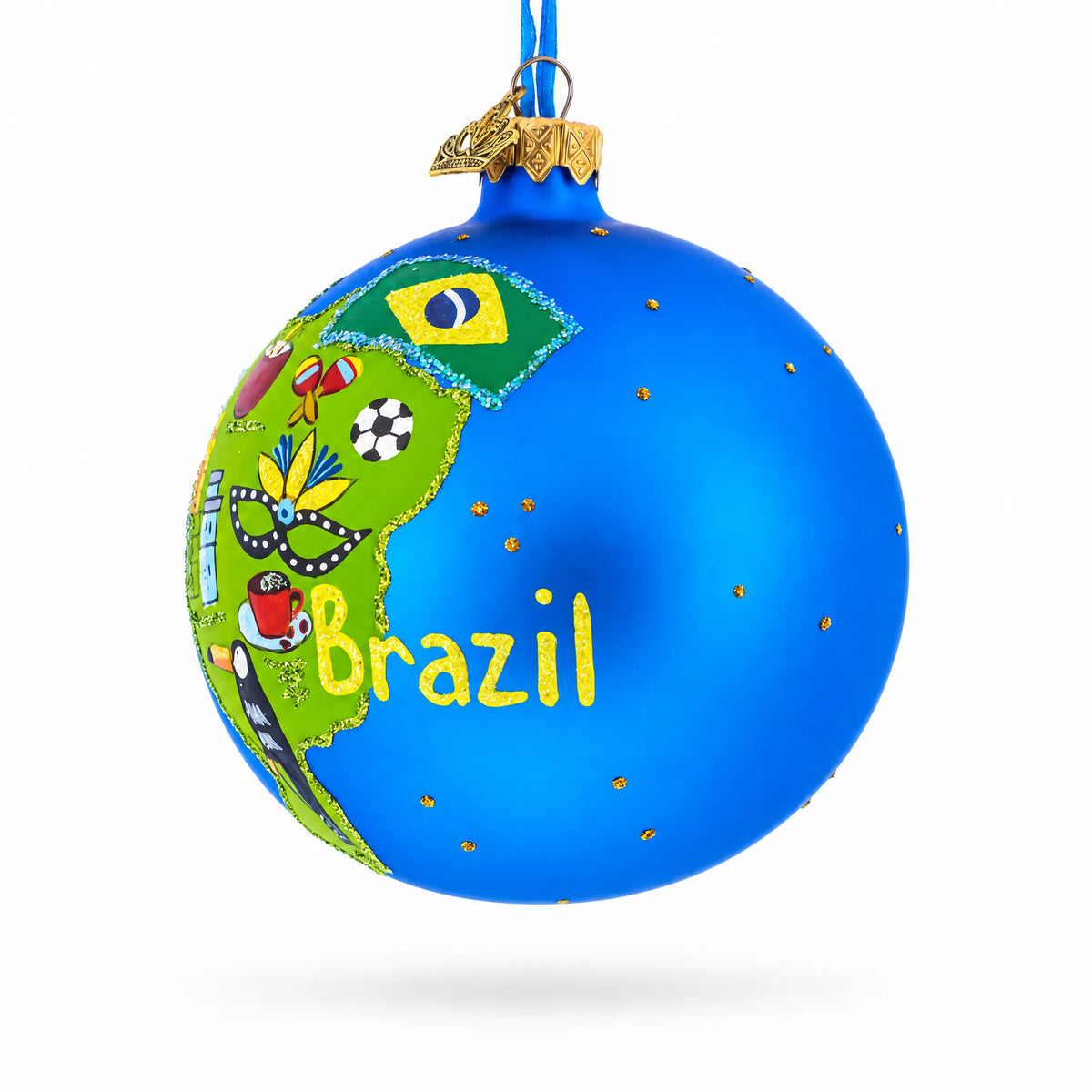 Brazil Landmarks and Symbols Glass Ball Christmas Ornament 4 Inches