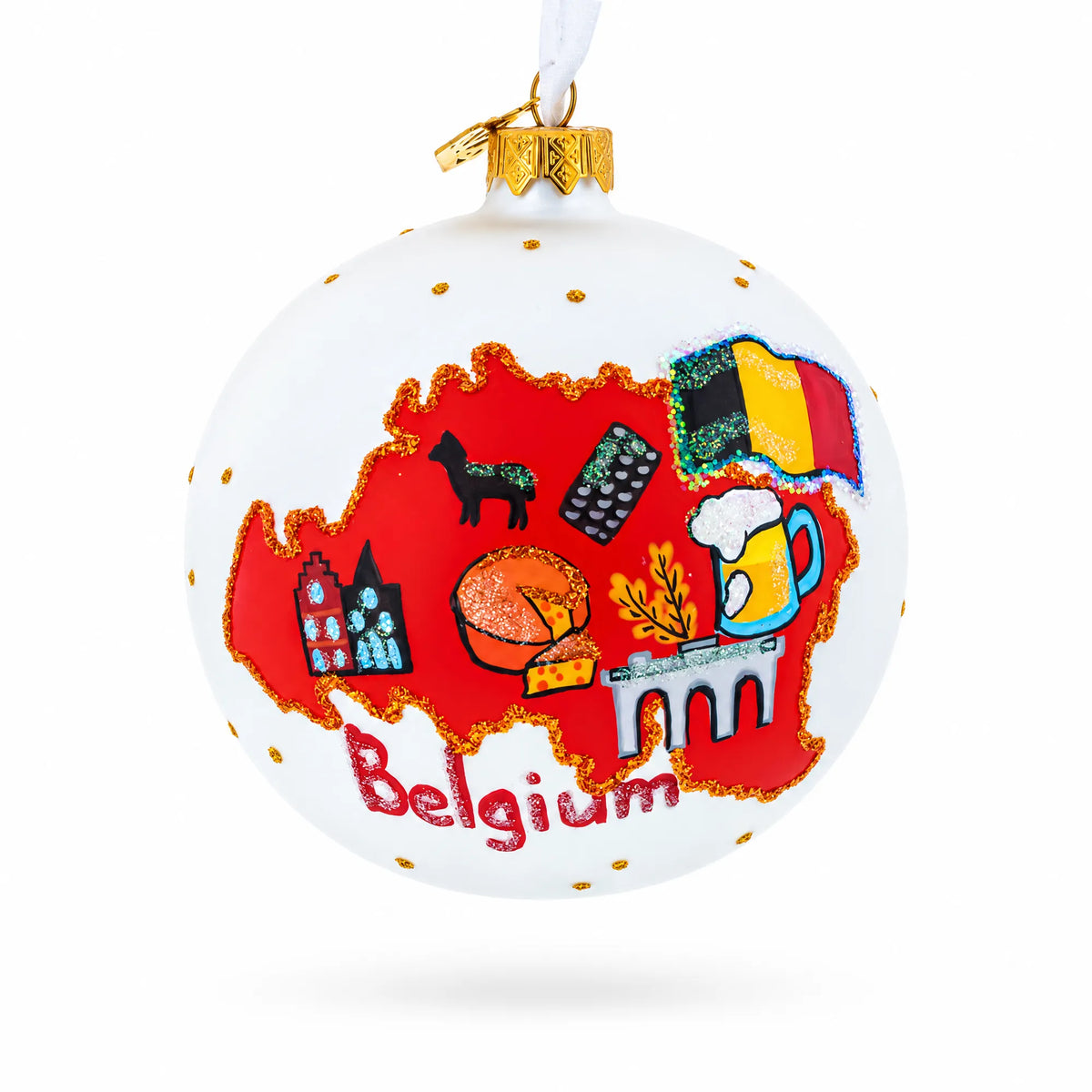 Belgium Landmarks and Symbols Glass Ball Christmas Ornament 4 Inches