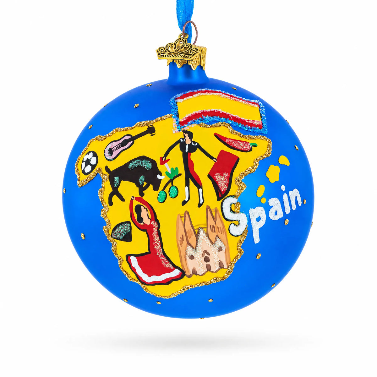 Spain Landmarks and Symbols Glass Ball Christmas Ornament 4 Inches
