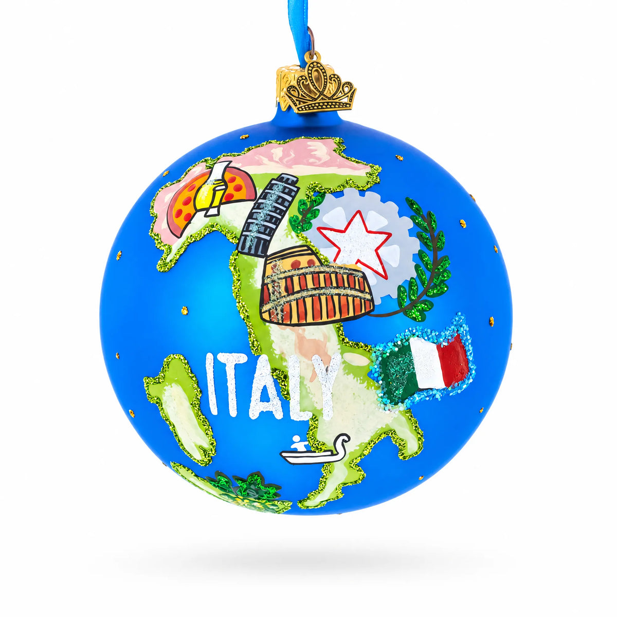 Italy Landmarks and Symbols Glass Ball Christmas Ornament 4 Inches