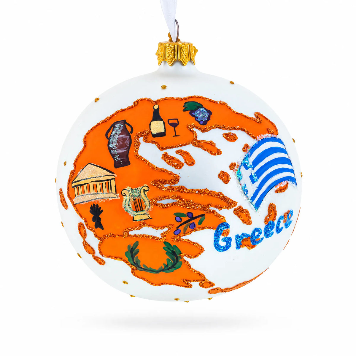 Greece Landmarks and Symbols Glass Ball Christmas Ornament 4 Inches