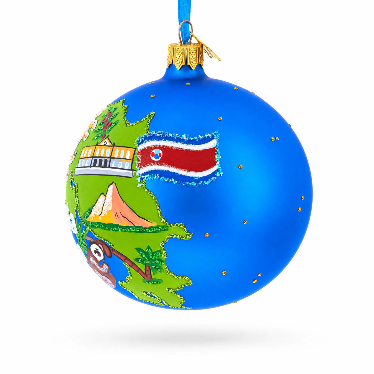 Costa Rica Landmarks and Symbols Glass Ball Christmas Ornament 4 Inches