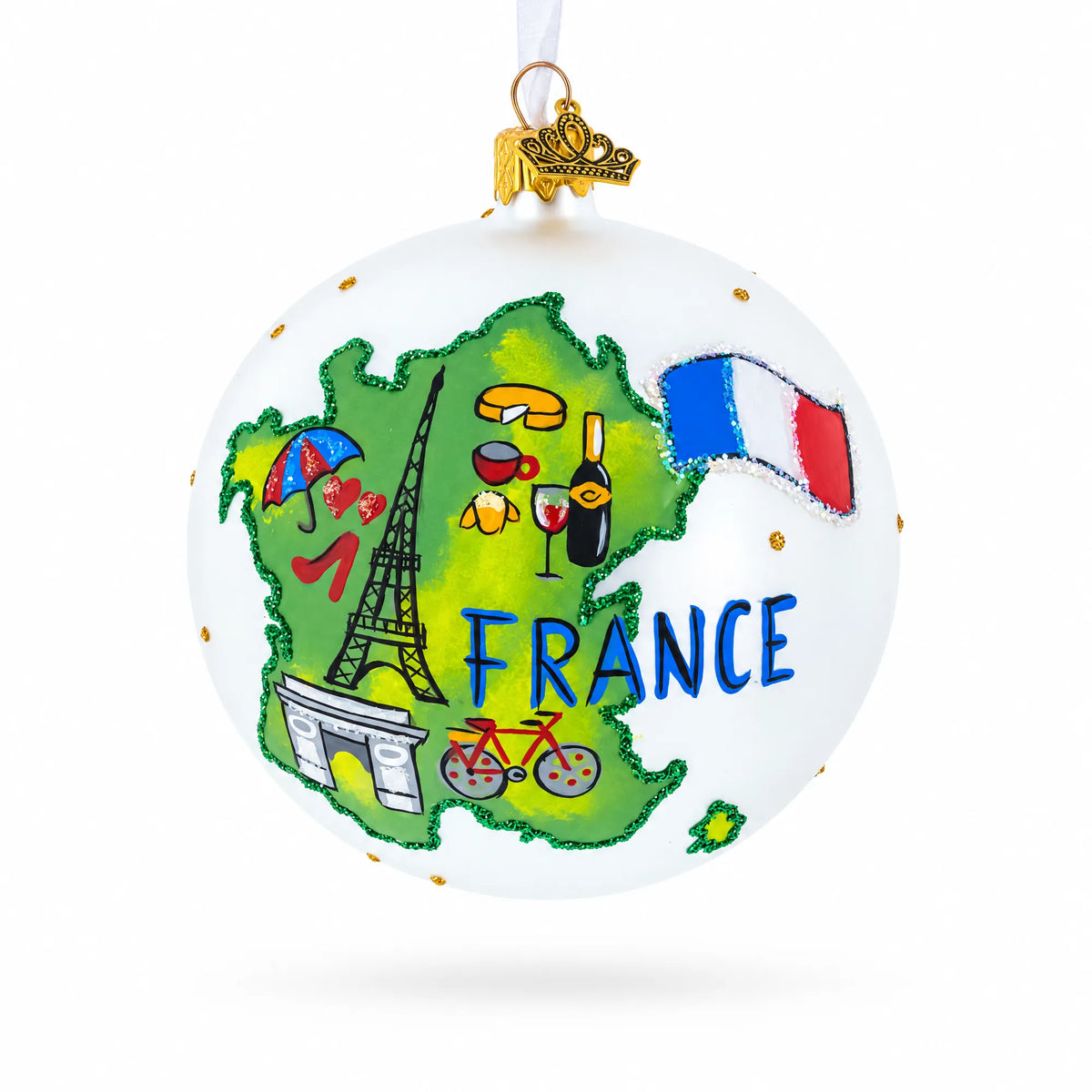 France Landmarks and Symbols Glass Ball Christmas Ornament 4 Inches