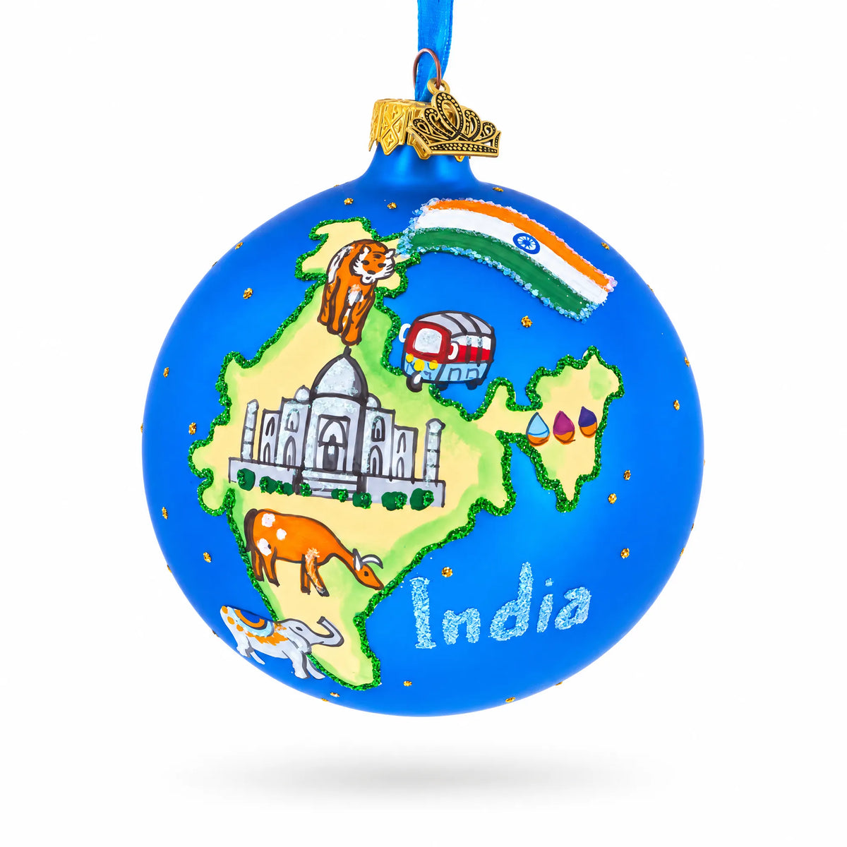 India Landmarks and Symbols Glass Ball Christmas Ornament 4 Inches