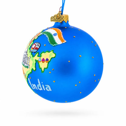 India Landmarks and Symbols Glass Ball Christmas Ornament 4 Inches