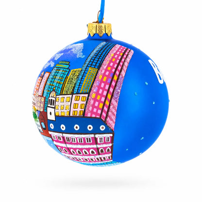 Boston, Massachusetts Glass Ball Christmas Ornament 4 Inches