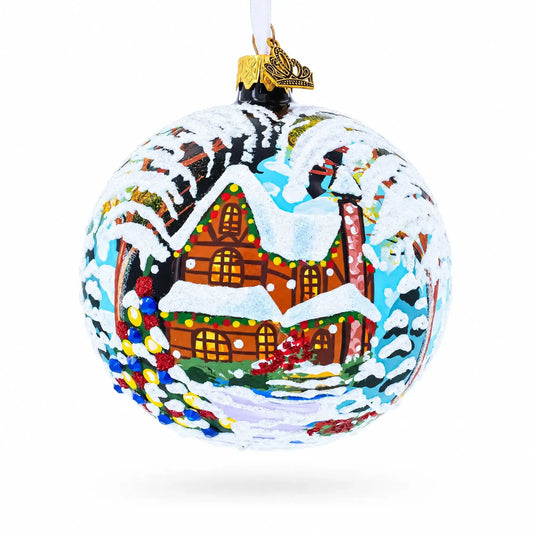 Snow Covered Winter Village Glass Ball Christmas Ornament 4 Inches BestPysanky Default Title Default Title-