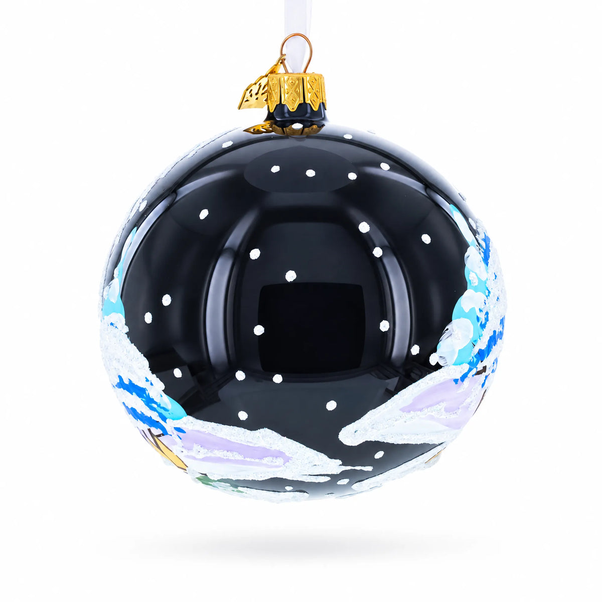 Snow Covered Winter Village Glass Ball Christmas Ornament 4 Inches
