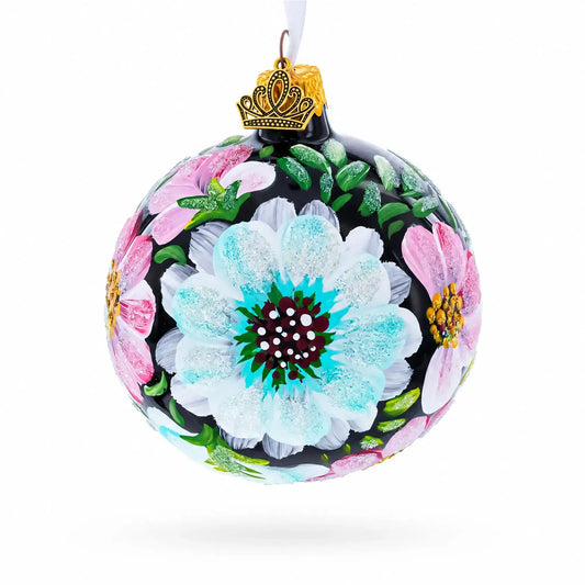 Pink and White Floral Blossoms Glass Ball Christmas Ornament 3.25 Inches BestPysanky Default Title Default Title-