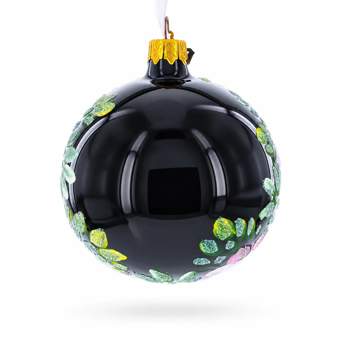 Pink and White Floral Blossoms Glass Ball Christmas Ornament 3.25 Inches