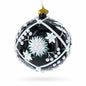 Pearl-Encrusted White Floral Design on Black Glass Ball Christmas Ornament 4 Inches