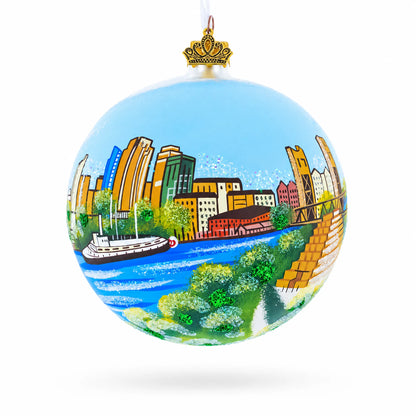 Skyline of Sacramento, California Glass Ball Christmas Ornament 4 Inches