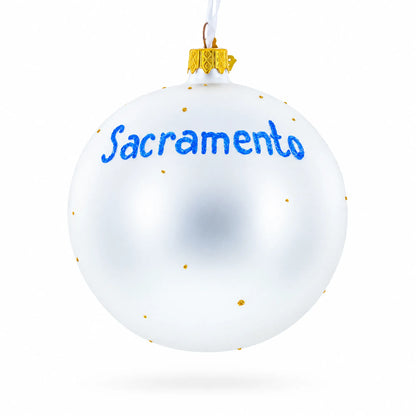 Skyline of Sacramento, California Glass Ball Christmas Ornament 4 Inches