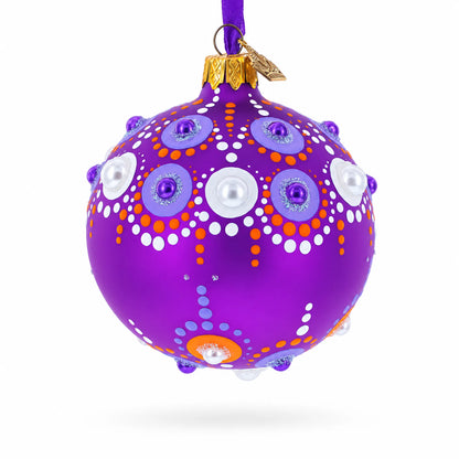 Purple Majesty with Silver Accents Geometric Glass Ball Christmas Ornament 3.25 Inches