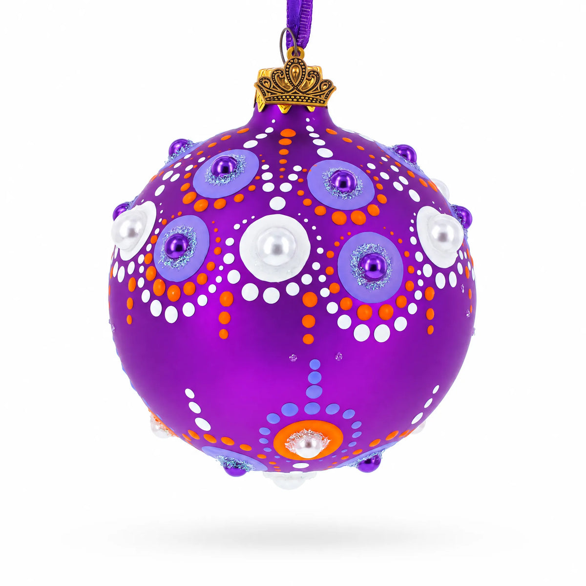 Purple Majesty with Silver Accents Geometric Glass Ball Christmas Ornament 3.25 Inches