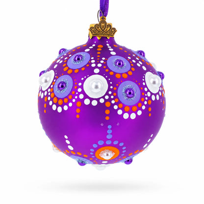 Purple Majesty with Silver Accents Geometric Glass Ball Christmas Ornament 3.25 Inches