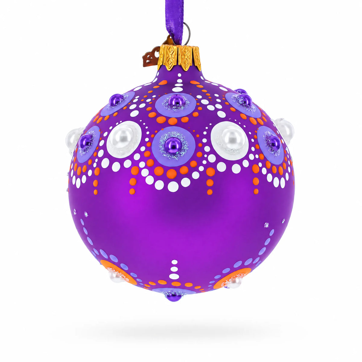 Purple Majesty with Silver Accents Geometric Glass Ball Christmas Ornament 3.25 Inches