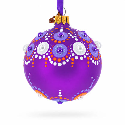 Purple Majesty with Silver Accents Geometric Glass Ball Christmas Ornament 3.25 Inches