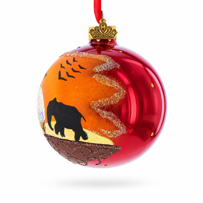 African Sunset with Giraffe and Tree Glass Ball Christmas Ornament 3.25 Inches