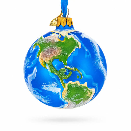Planet Earth Globe Glass Ball Christmas Ornament 3.25 Inches BestPysanky Default Title Default Title-