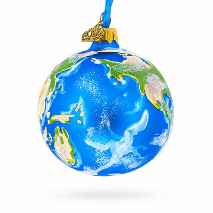 Planet Earth Globe Glass Ball Christmas Ornament 3.25 Inches
