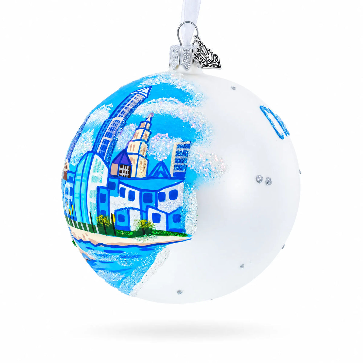 Cityscape of Cleveland, Ohio Glass Ball Christmas Ornament