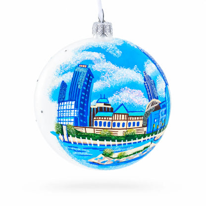 Cityscape of Cleveland, Ohio Glass Ball Christmas Ornament