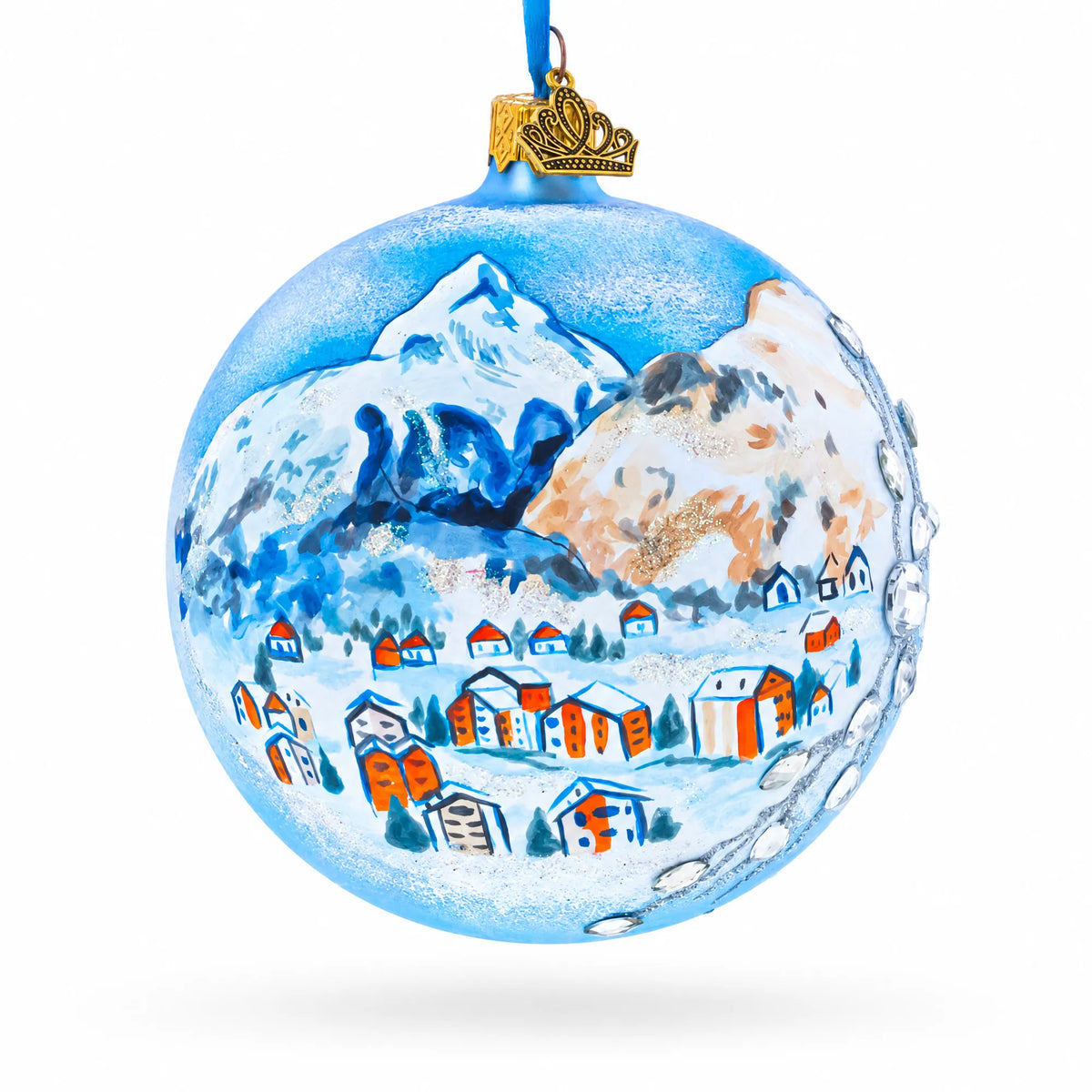 Matterhorn, Zermatt, Switzerland Jeweled Glass Ball Christmas Ornament 4 Inches