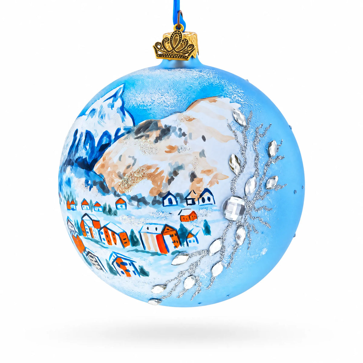 Matterhorn, Zermatt, Switzerland Jeweled Glass Ball Christmas Ornament 4 Inches