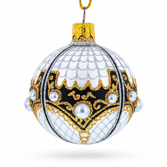 Mother Of Pearl on Gold Filigree Glass Ball Christmas Ornament 2.4 Inches BestPysanky Default Title Default Title-