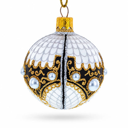 Mother Of Pearl on Gold Filigree Glass Ball Christmas Ornament 2.4 Inches