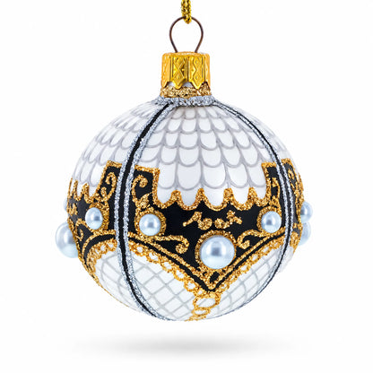 Mother Of Pearl on Gold Filigree Glass Ball Christmas Ornament 2.4 Inches